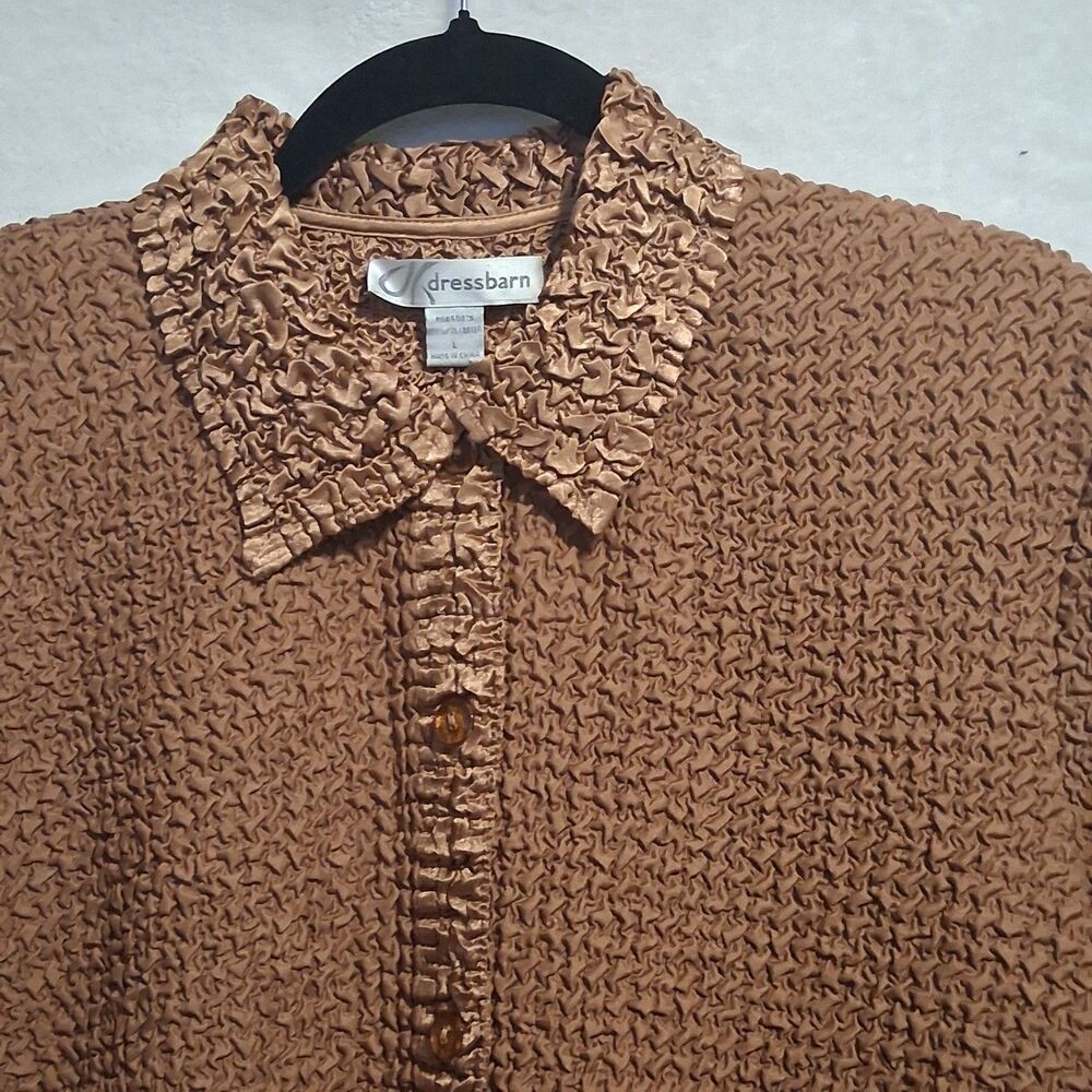 Dressbarn L Twin Set Button Front Top & Shell Textured Sequin Brown Stretch Glam - Picture 6 of 9